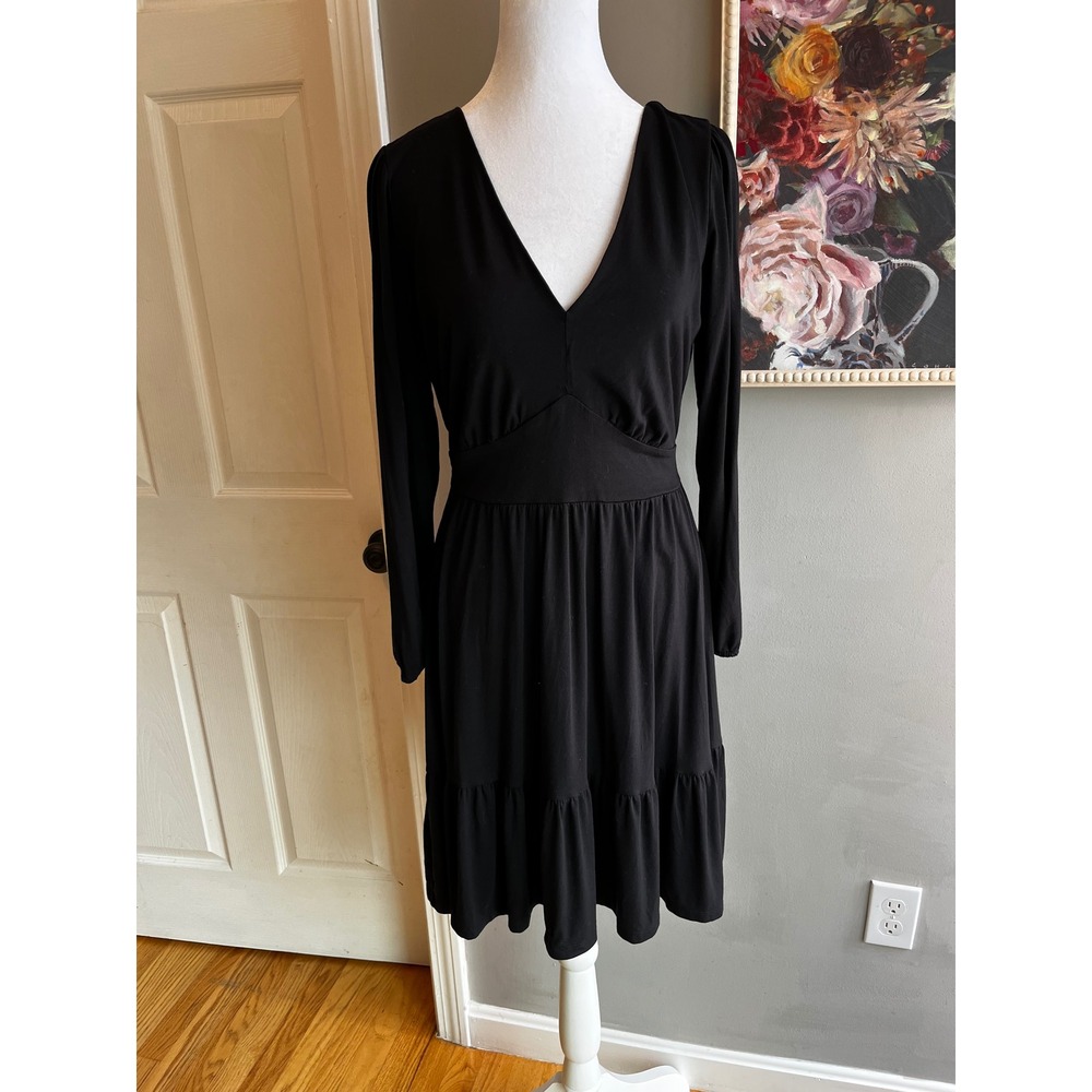 Loft Women's Black Dress Cotton Blend Long Sleeve Size 6 Minimalist Chic